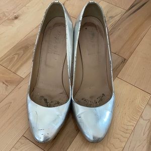 Silver J Crew Almond Toe Mona Pumps